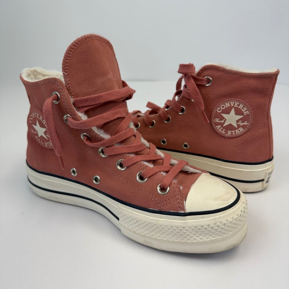 Converse Chuck Taylor All Star Lift Suede Sherpa Pink Platform 570035C Womens 7